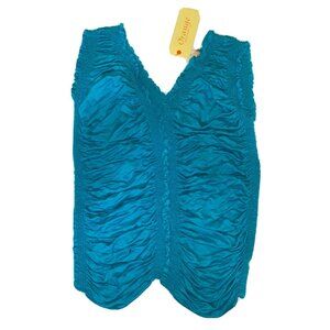 Ruched Turquoise Sleeveless Top By Orange Fashion Village O/S 95% Cotton 5% Span